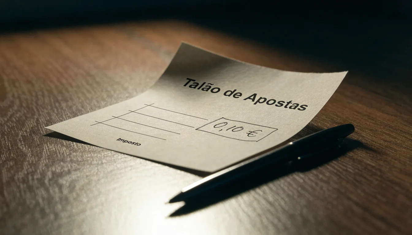 Uma folha de licença em papel com um selo vermelho, pousada numa secretária de madeira ao lado de uma caneta